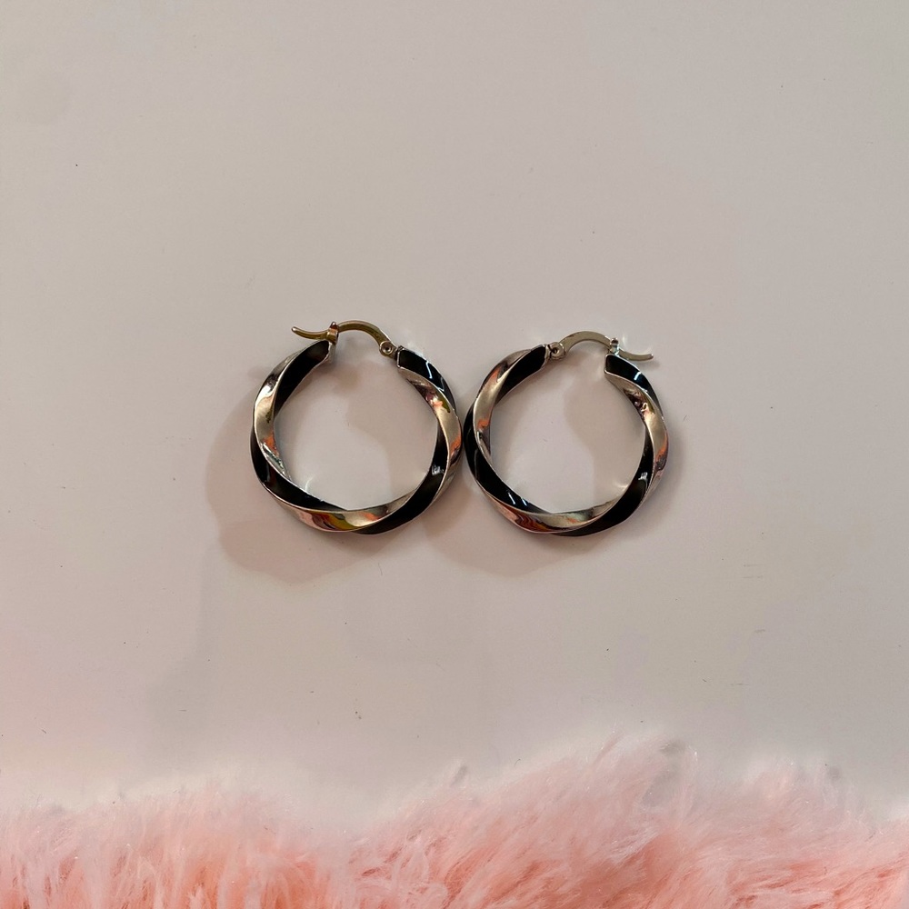 Silver and Black Twisted Hoop Earrings